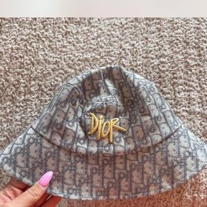 Dior Kids Monogram Gray and Gold Bucket Hat